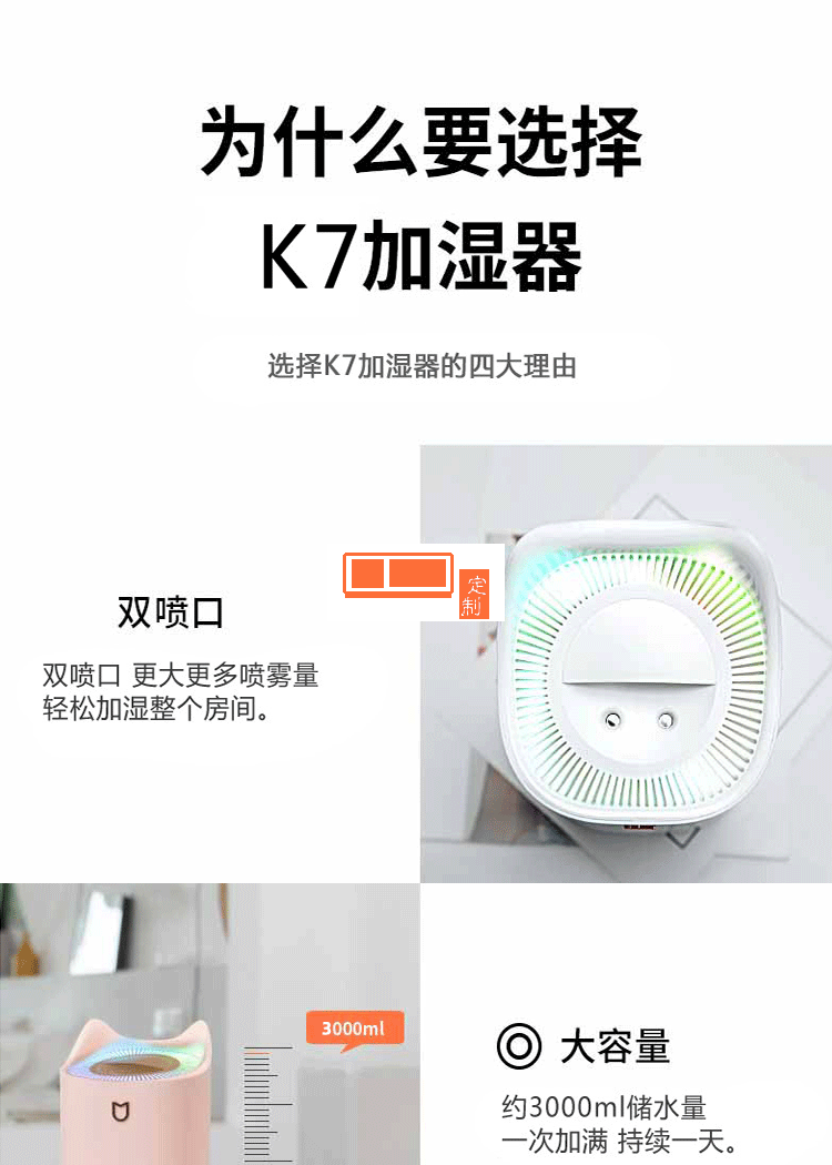 新款雙噴口加濕器usb大容量家用靜音臥室辦公室空氣加濕