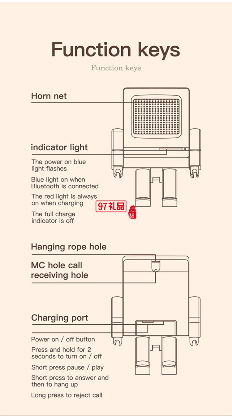 機(jī)器人藍(lán)牙音箱USB充電迷你無線便攜戶外小音響