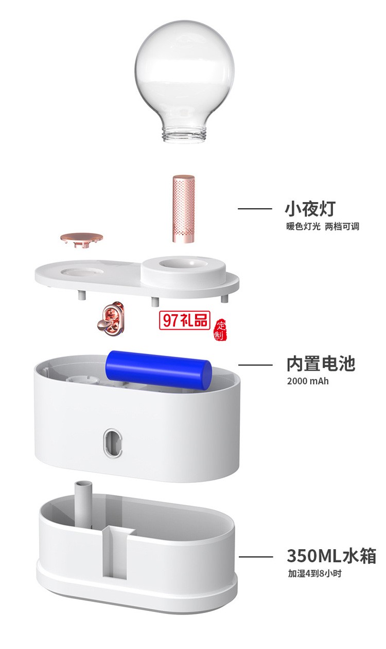 燈泡撥動開關(guān)酒精噴霧TYPE-C接口帶夜燈加濕器