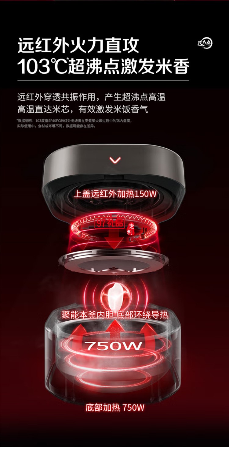 蘇泊爾4L電飯煲遠紅外穿透智能電飯鍋SF40FC89定制公司廣告禮品