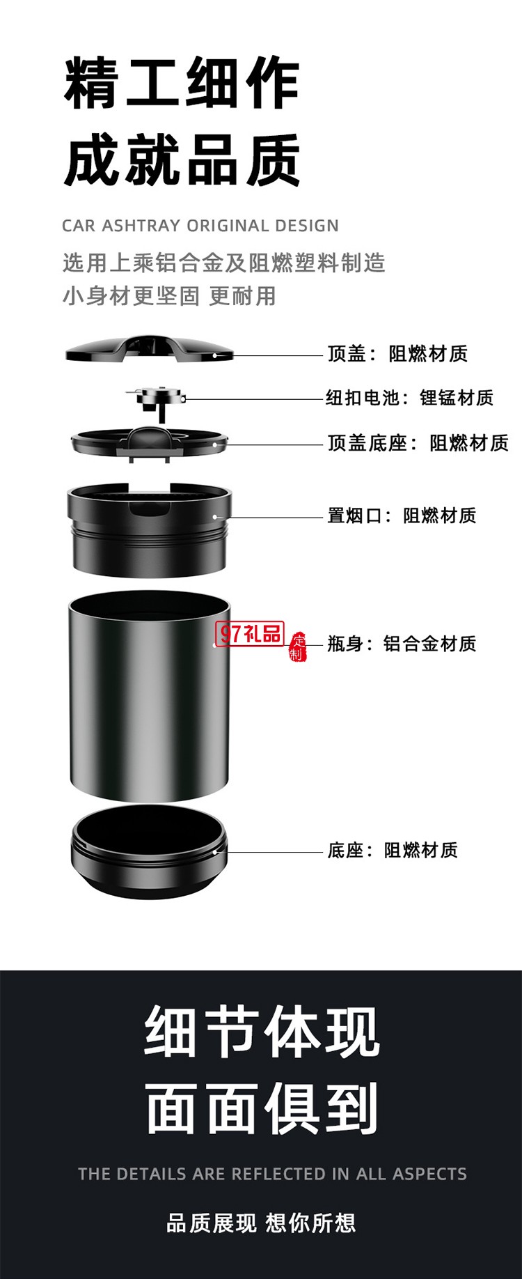 車(chē)載煙灰缸車(chē)內(nèi)飾不銹鋼創(chuàng)意夜燈不掉灰汽車(chē)用品帶蓋除味神器